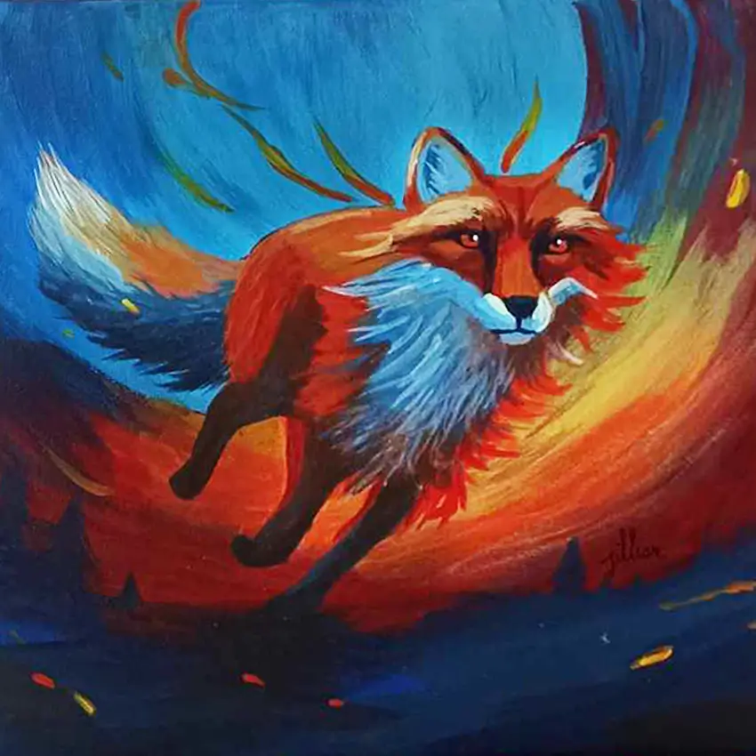 "Le Renard, l'observateur agile" – Tableau animal totem